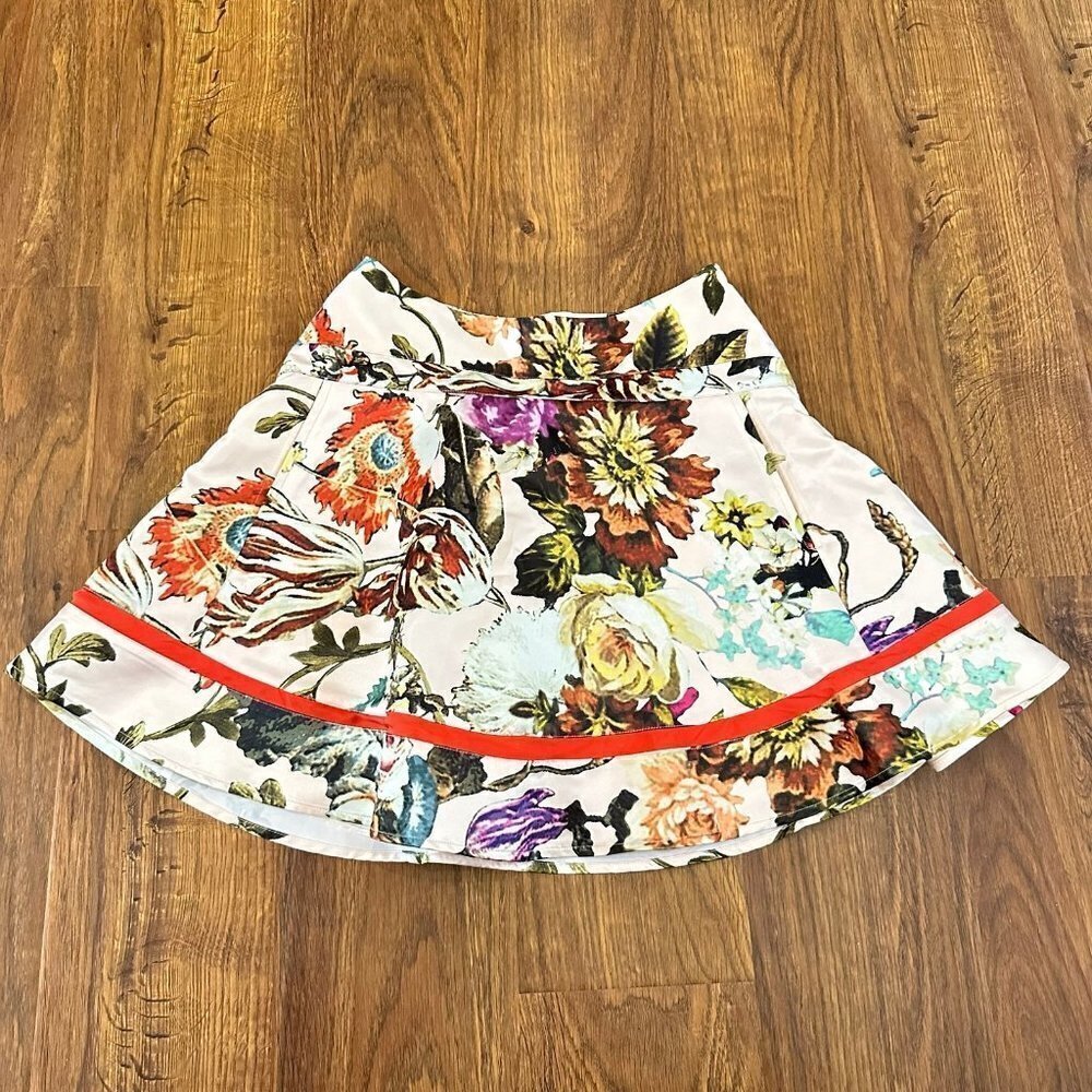 Ted Baker Floral Mini Skirt with Red Accent